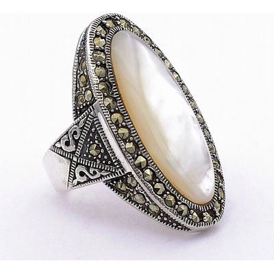 Zlato minerály Stříbrný prsten perleť a markazit ST05754sd56