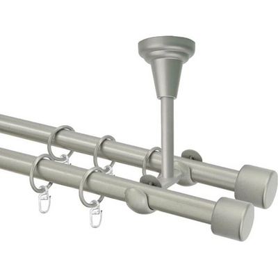 OK-GarnýžeCZ Garnýž kovová dvouřadá 16mm Pullo double stříbrná mat 420 cm do stropu / kroužky s háčkem