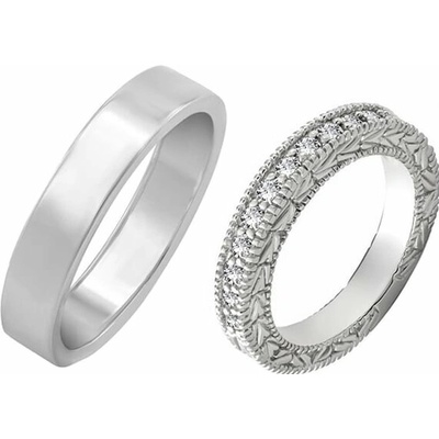 Eppi Vintage prsteň s lab grown diamantmi a pánsky plochý prsteň Silva RW44450