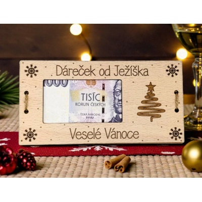 Dekorace z Řečice Dřevěná dárková karta/přání od Ježíška vánoční – Zboží Mobilmania