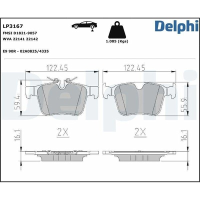 Sada brzdových destiček, kotoučová brzda DELPHI LP3167