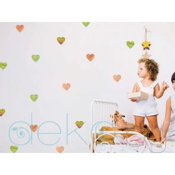 Image 1 of Watercolor сърца в земни тонове - зелено и оранж - комплект (1596)