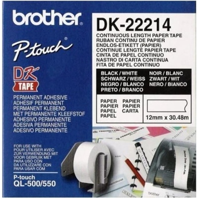 Samolepicí role pro tiskárny Brother QL- DK-22214, 12 mm x 30,48 m, černý tisk, bílá