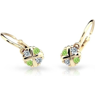 Danfil dětské náušnice C2153 ze žlutého zlata s kamínky Peridot Green zapínání brizura