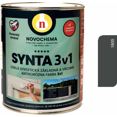 NOVOCHEMA SYNTA 3v1 syntetická základní a vrchní antikorozní barva 3v1 5 kg Antracitová