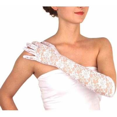 Dlouhé společenské rukavice krajkové 1 bílá mléčná