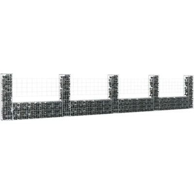 vidaXL Gabionový koš ve tvaru U s 5 sloupky železo 500 x 20 x 100 cm