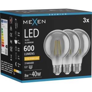 Mexen Vintis 3x LED филамент крушка E27, G80, 8W, Топла - 2200K, 600 lm, опушено - L155-E27-0822-70x03 (L155-E27-0822-70x03)