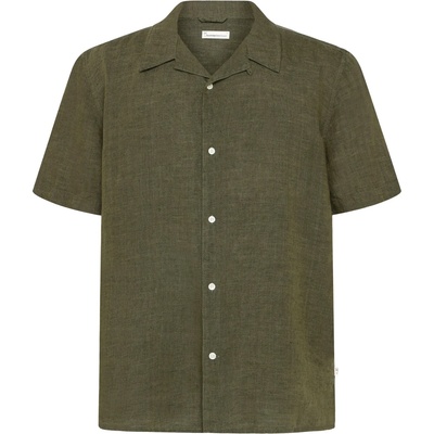 KnowledgeCotton Apparel Мъжка риза с копчета KnowledgeCotton Apparel Box S/S Linen Shirt - Burned Olive - размер M (033-2675-0312)