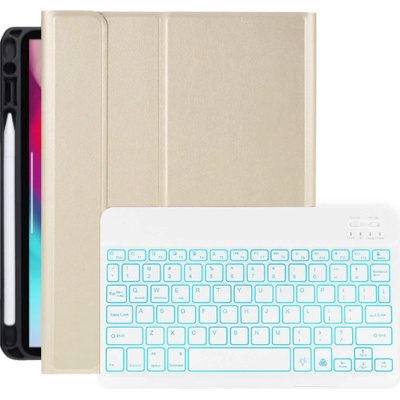 AppleKing puzdro s podsvietenou klávesnicou a priestorom na Apple Pencil pre iPad Air 4 (2020) / Air 5 (2022) / Pro 11" (2018-2022) - Zlaté
