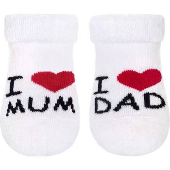 New Baby Dojčenské froté ponožky biele I Love Mum and Dad Biela