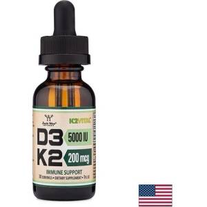 Double Wood Supplements Грижа за костите - Витамин D3 5000 IU + K2 200 g, капки, 29.6 ml (00792 DW)