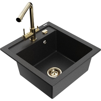 Mexen Vito гранитна мивка с 1 отделение и кухненски смесител Duero, черен/сребрист металик - 6503-73-671600-50 (6503-73-671600-50)