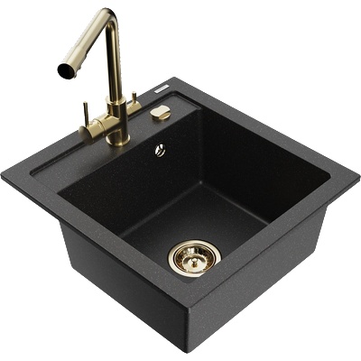 Mexen Vito гранитна мивка с 1 отделение и кухненски смесител Duero, черен/сребрист металик - 6503-73-671600-50 (6503-73-671600-50)