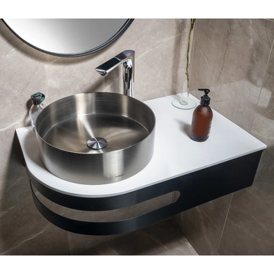 Sapho PULSE rohový stolek s umyvadlem 755x455mm, pravý, nerez mat BM760-0101-01