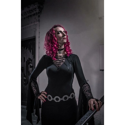 Manon černá gothic halenka Def s krajkou a cípatými rukávy