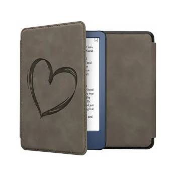 Image 1 of kwmobile Флип калъф с дизайн сърце за Amazon Kindle (2022) - сив