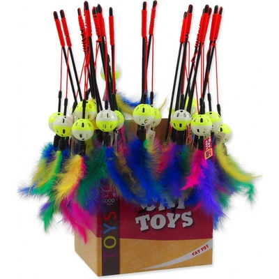 Magic Cat prut míček plastový s pírky 22 + 50 cm 60 ks