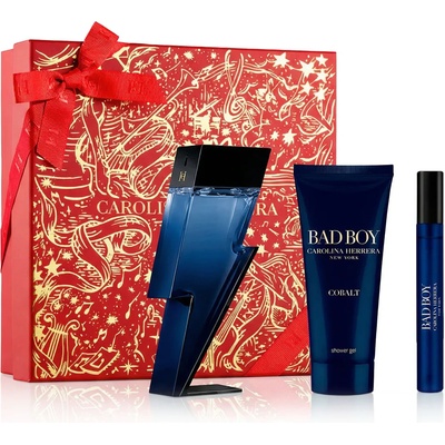 Carolina Herrera Bad Boy Cobalt Électrique SET1 Подаръчен комплект EDP 100 ml + душ гел 100 ml + EDP опция Red Festive Cover