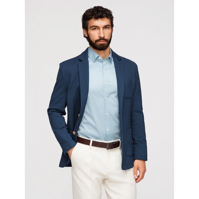 Ombre Men's SLIM knit jacket with subtle texture dark blue modrá