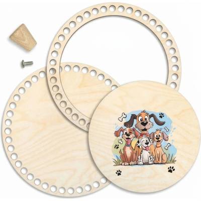 Woody Crafts Sada na košík 25 cm s prstencem a víkem - Psí smečka