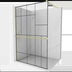 Mexen Kioto+ душ преграда с рафта Walk-in 130 x 200 cm, черен мотив, златисто четкан - 800-130-121-55-78 (800-130-121-55-78)