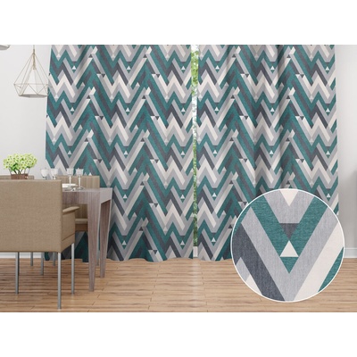 Biante Zamatový záves Tamara TMR-026 Zeleno-sivý designový cik-cak 145x190 cm