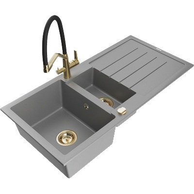 Mexen Andres гранитна мивка 1, 5 камера с отцедник и кухненски смесител Duo, сив - 6515-71-671701-57-G (6515-71-671701-57-G)