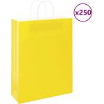 vidaXL Хартиени торбички 250 бр с дръжки жълти 32x12x42 см (4101788)
