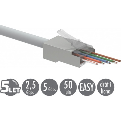 SOLARIX Univerzální EASY konektor RJ45 CAT5E STP 8p8c na drát i licnu SXRJ45-5E-STP-EASY 100ks 11239001