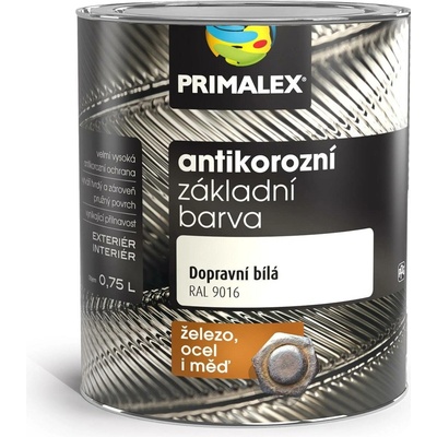 PRIMALEX Antikorozní základní barva na kov 0,75 l Dopravní bílá