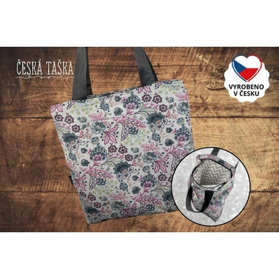 Česká Taška Taškokabelka BOTANICA black XL Česká ručně šitá taška s podšívkou a zipem 50×50 cm