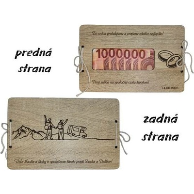 Dřevěná svatební obálka na peníze - turistický motiv