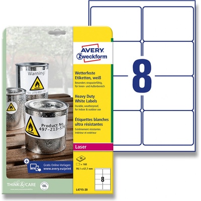 Avery Zweckform L4715-20 bílé 99,1×67,7 mm, 160 etiket