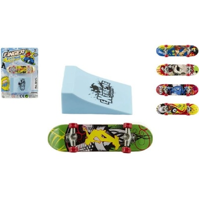 Teddies FINGERBOARD Skateboard prstový s rampou plast 10cm mix barev