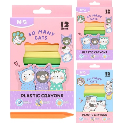 M&G So Many Cats plastické trojhranné farbičky sada 12 farieb