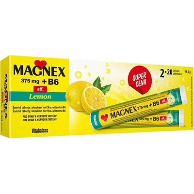 Magnex 375mg+B6 eff. Lemon šumivých 2x 20 tabliet