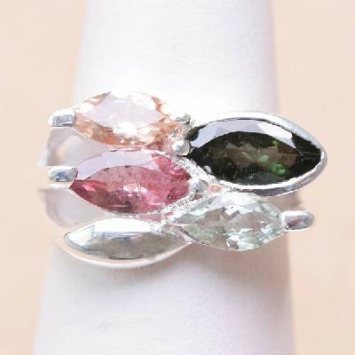 Nefertitis Turmalín multicolor prsten stříbro R1289