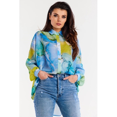 Awama Woman's Shirt A513 Blue/Pattern svetlomodrá