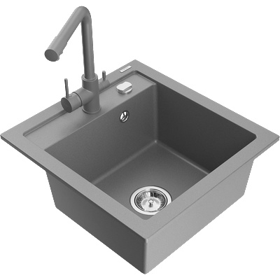 Mexen Vito гранитна мивка с 1 камера и кухненски смесител Duero, сив - 6503-71-671600-71 (6503-71-671600-71)