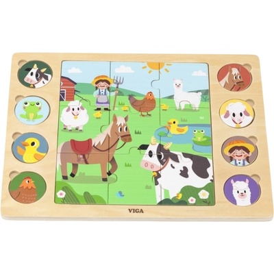 Viga Toys Дървен образователен пъзел Viga Toys - Ферма с животни (44741)