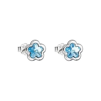 Evolution Group Cz Stříbrné náušnice kytičky Crystals from Swarovski Aqua 31255.3