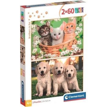 Clementoni Детски пъзел Clementoni от 2 х 60 части - Братя по козина (24820)