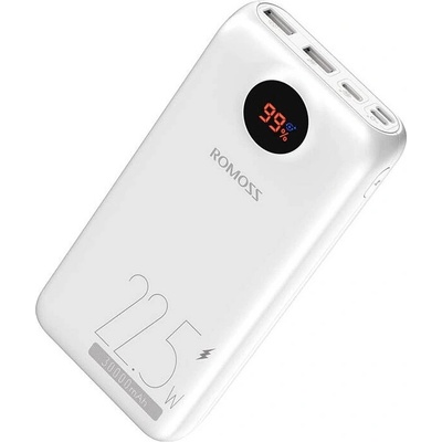ROMOSS PSW30PF Digital Display Power Bank 22.5W 30000 mAh - външна батерия с два USB-A и един USB-C изходи и технология за бързо зареждане (бял)