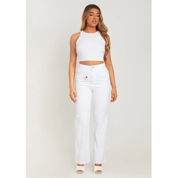 Image 1 of Missy Empire Дънки Missy Empire Denim Waist Detail Wide Leg Jeans - White