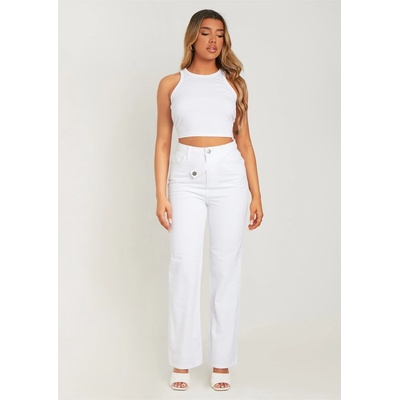 Missy Empire Дънки Missy Empire Denim Waist Detail Wide Leg Jeans - White