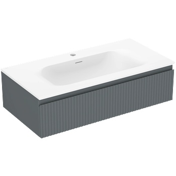 Mexen Rivel шкаф за баня 90 см с мивка Vela, 1 чекмедже, гофриран, графит мат/бял (91A20-09023-1-BF66-W23M01)