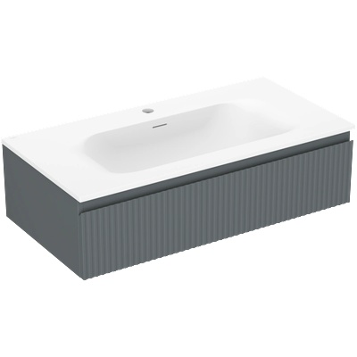 Mexen Rivel шкаф за баня 90 см с мивка Vela, 1 чекмедже, гофриран, графит мат/бял (91A20-09023-1-BF66-W23M01)
