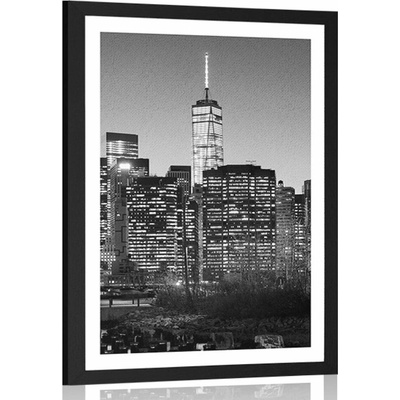 Plakát s paspartou centrum New Yorku v černobílém provedení - 20x30 white