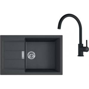 Franke - Кухненски комплект T124Č, мивка от тектонит S2D 611-78 XL и смесител FC 6018.901, черно/матово черно 143.0687. 357 (143.0687.357) Мивка за вграждане